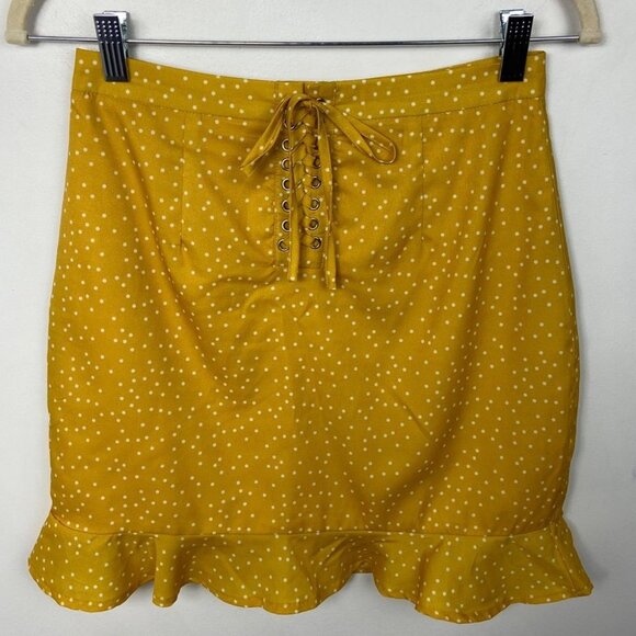 Revolve By The Way Mustard Yellow Esme Skirt Polka Dot Mustard Yellow Size Small - Picture 9 of 10